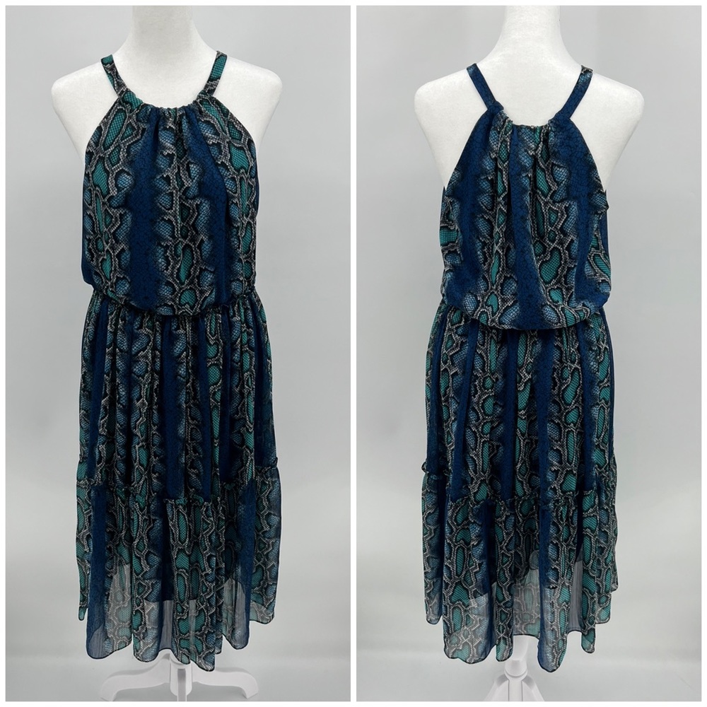 Sundance blue reptile print tiered dress